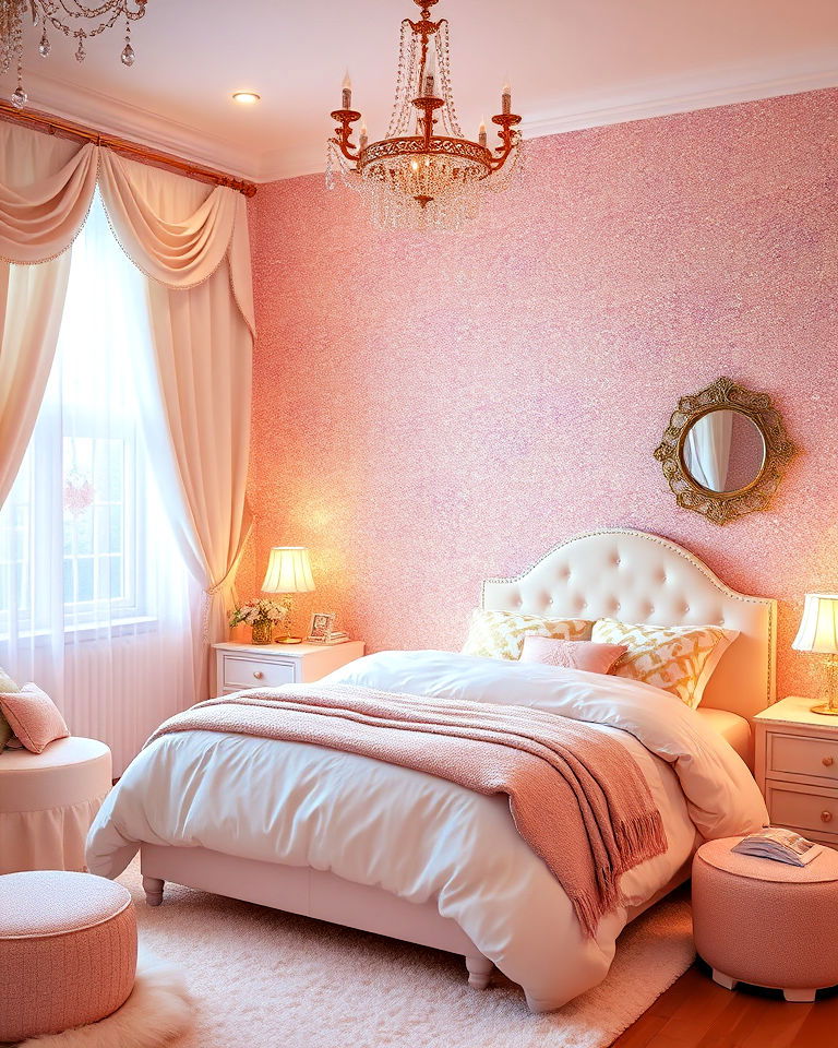 magical feel with glitter wallpaper - 25 Princess Room Ideas