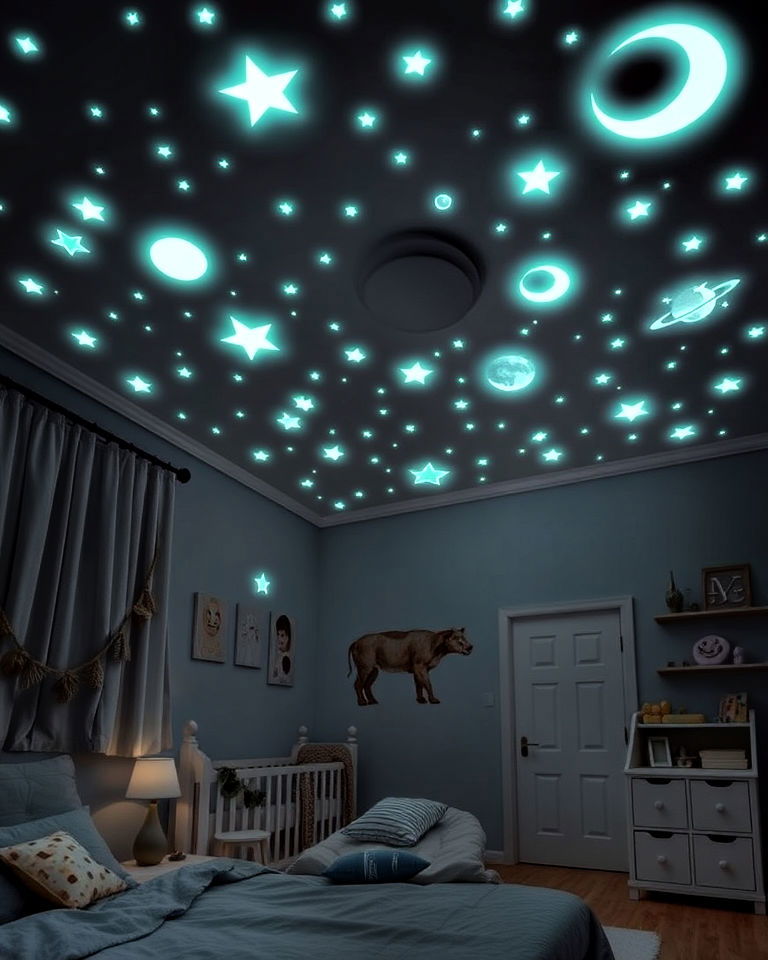 magical glow in the dark ceiling stickers - 40 Toddler Room Ideas