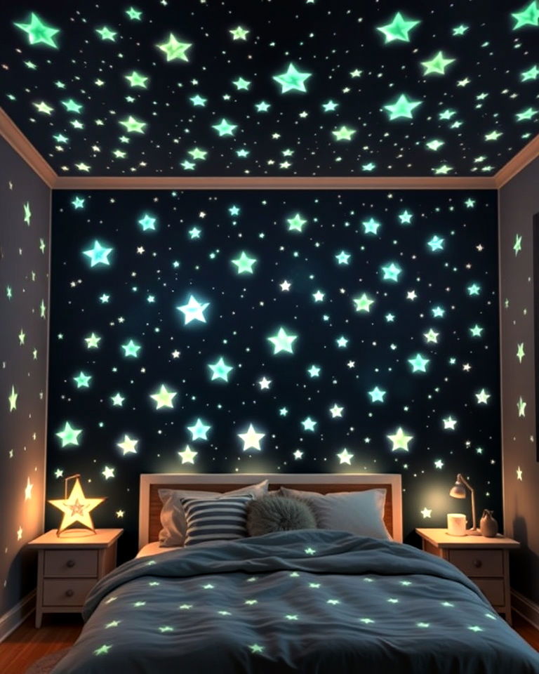 magical glow in the dark star stickers - 20 Galaxy Space-themed Bedroom Ideas