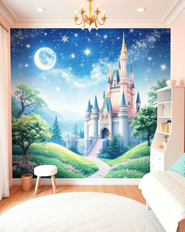 magical mural wall for princess themed room - 25 Princess Room Ideas