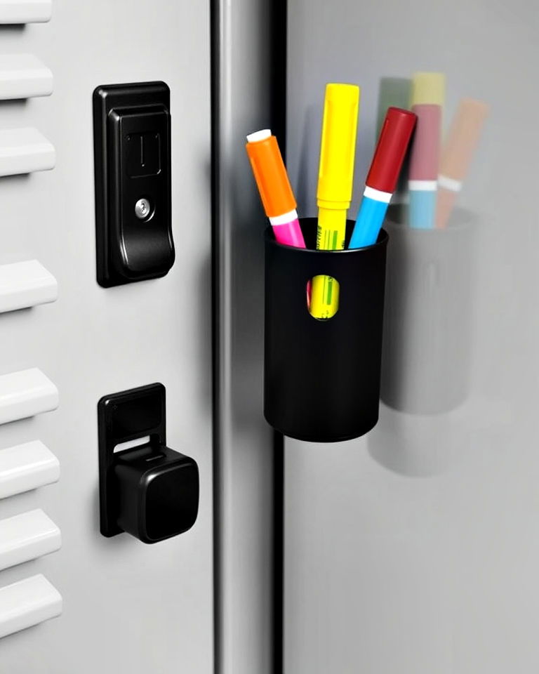 magnetic clip on cup storage solution - 30 Locker Decor Ideas