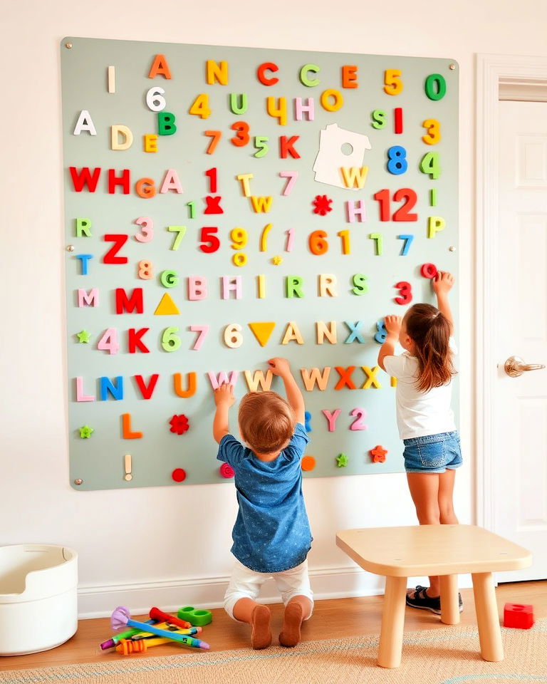 magnetic wall to encourage creativity - 40 Playroom Ideas