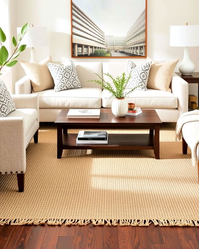 magnolia aesthetic neutral area rug - 20 Magnolia Living Room Ideas