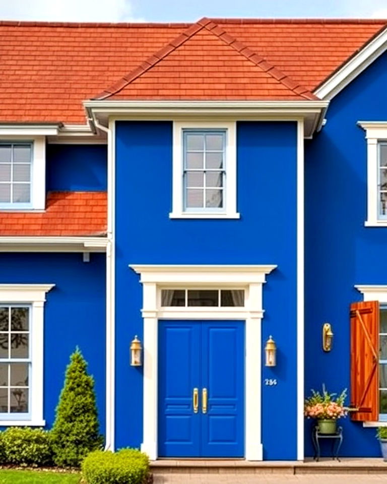 mahogany roof with royal blue exterior - 25 Blue Exterior Home With a Brown Roof Ideas