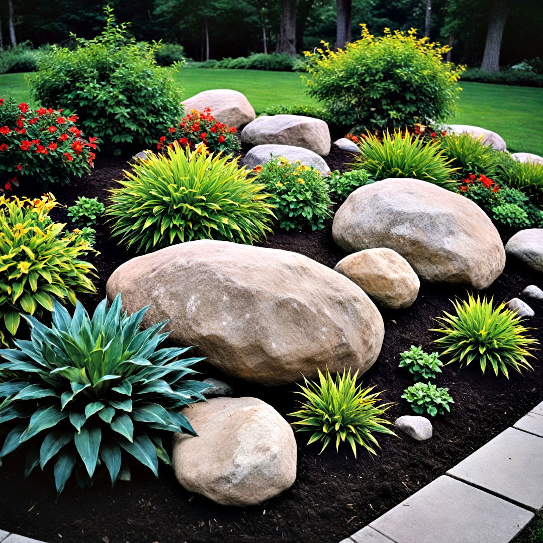 make a bold statement with boulder accent - 30 Front Yard Landscaping Ideas With Rocks and Mulch