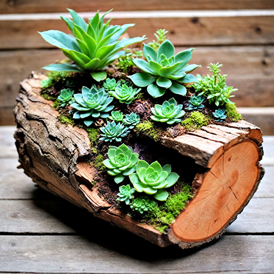 make a rustic terrarium base with hollowed out log - 40 Terrarium Ideas