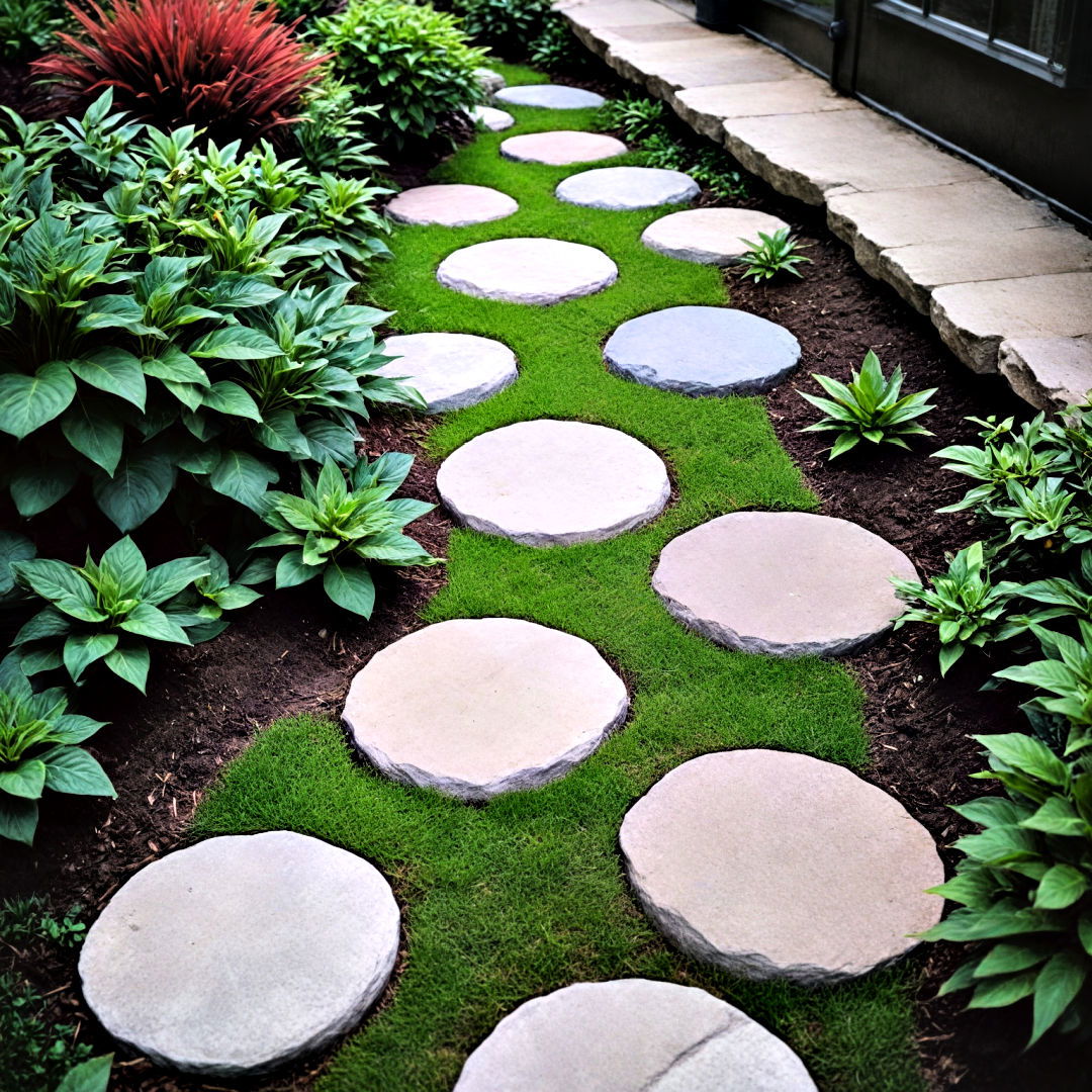 make an elegant walkway with stepping stones - 40 Small Front Yard Landscaping Ideas