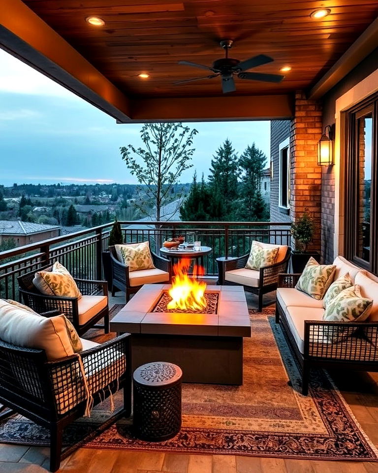 mansion balcony with fire pit lounge - 20 Mansion Balcony Ideas