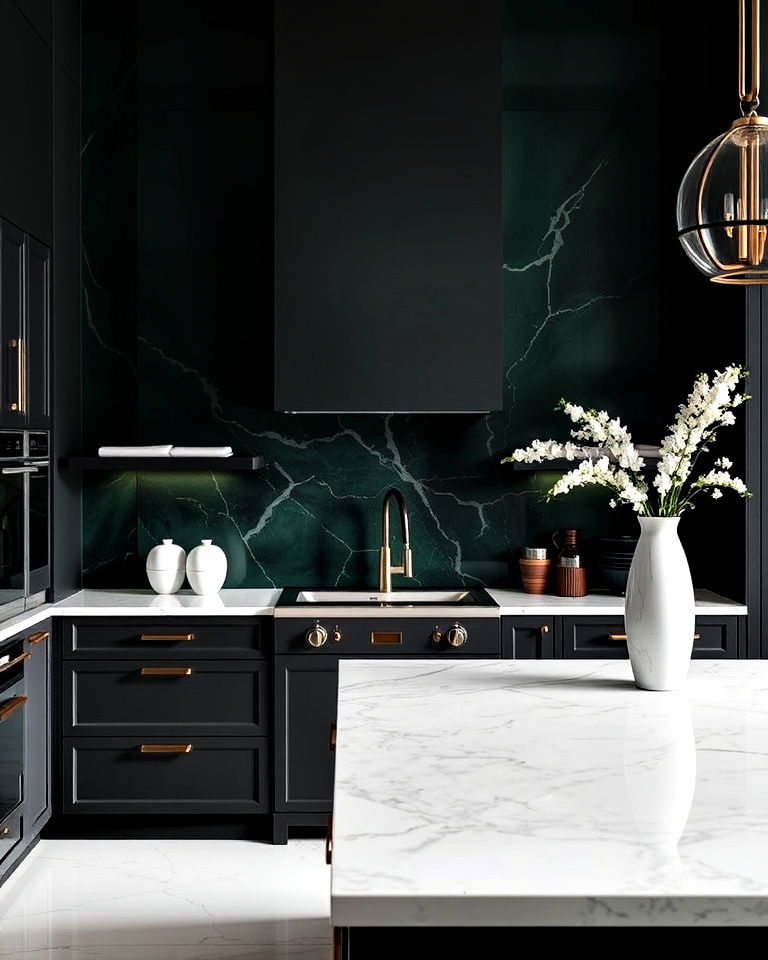 marble accents for dark green accent wall - 40 Dark Green Accent Wall Ideas