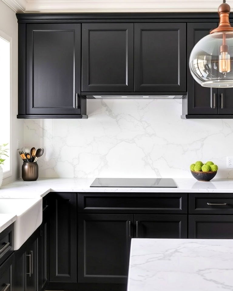 marble backsplash for dark kitchen - 25 Dark Kitchen Ideas