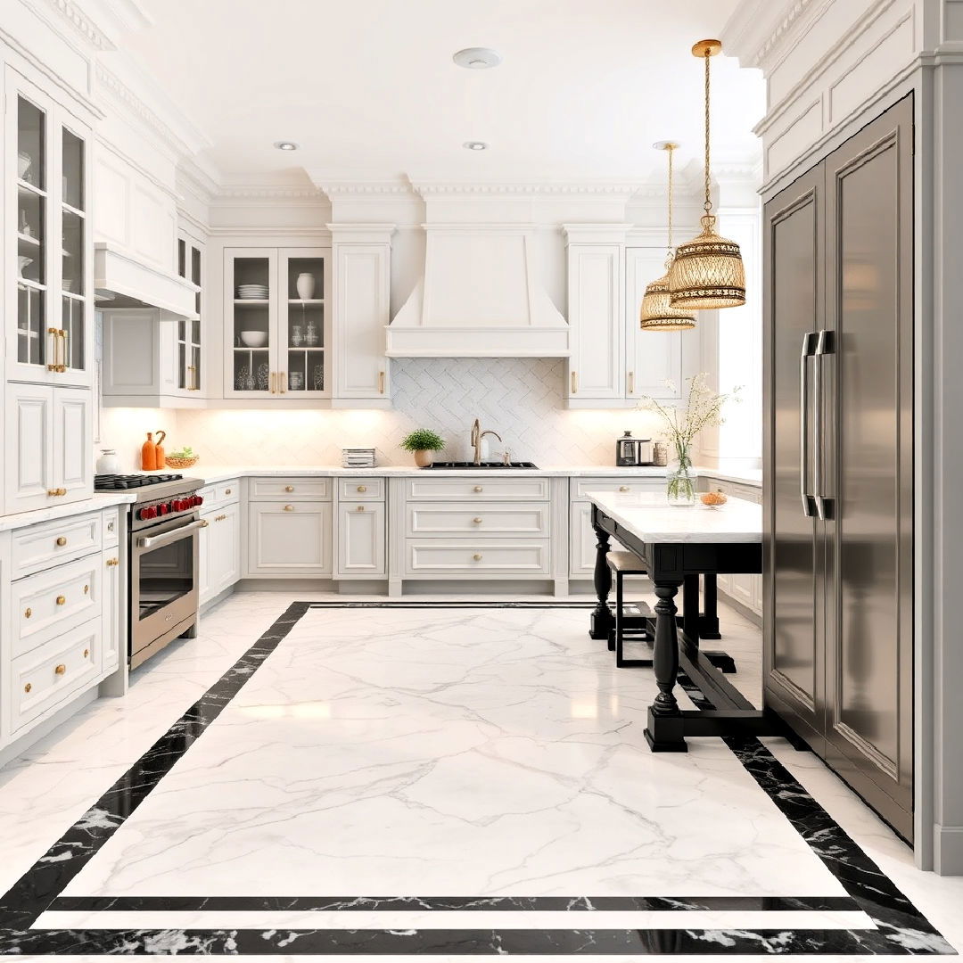 marble borders for framed effect - 20 Marble Kitchen Floor Ideas