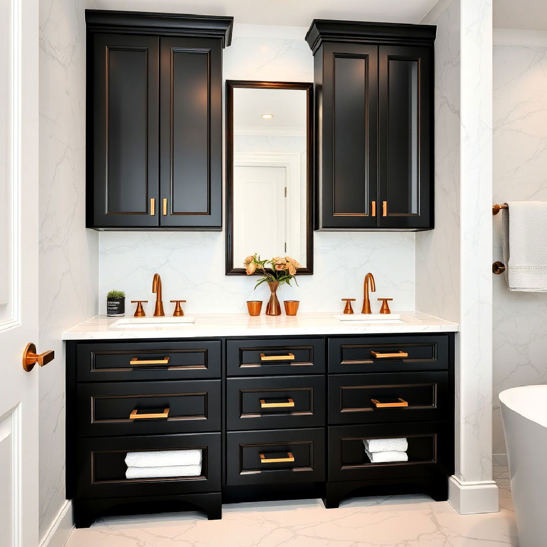 marble countertop and black cabinets for bathroom - 25 Bathroom With Black Cabinets Ideas
