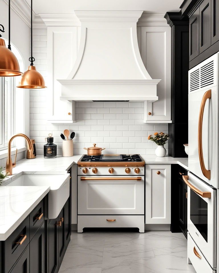 marble countertops for luxurious feel - 40 Kitchen With White Appliances Ideas