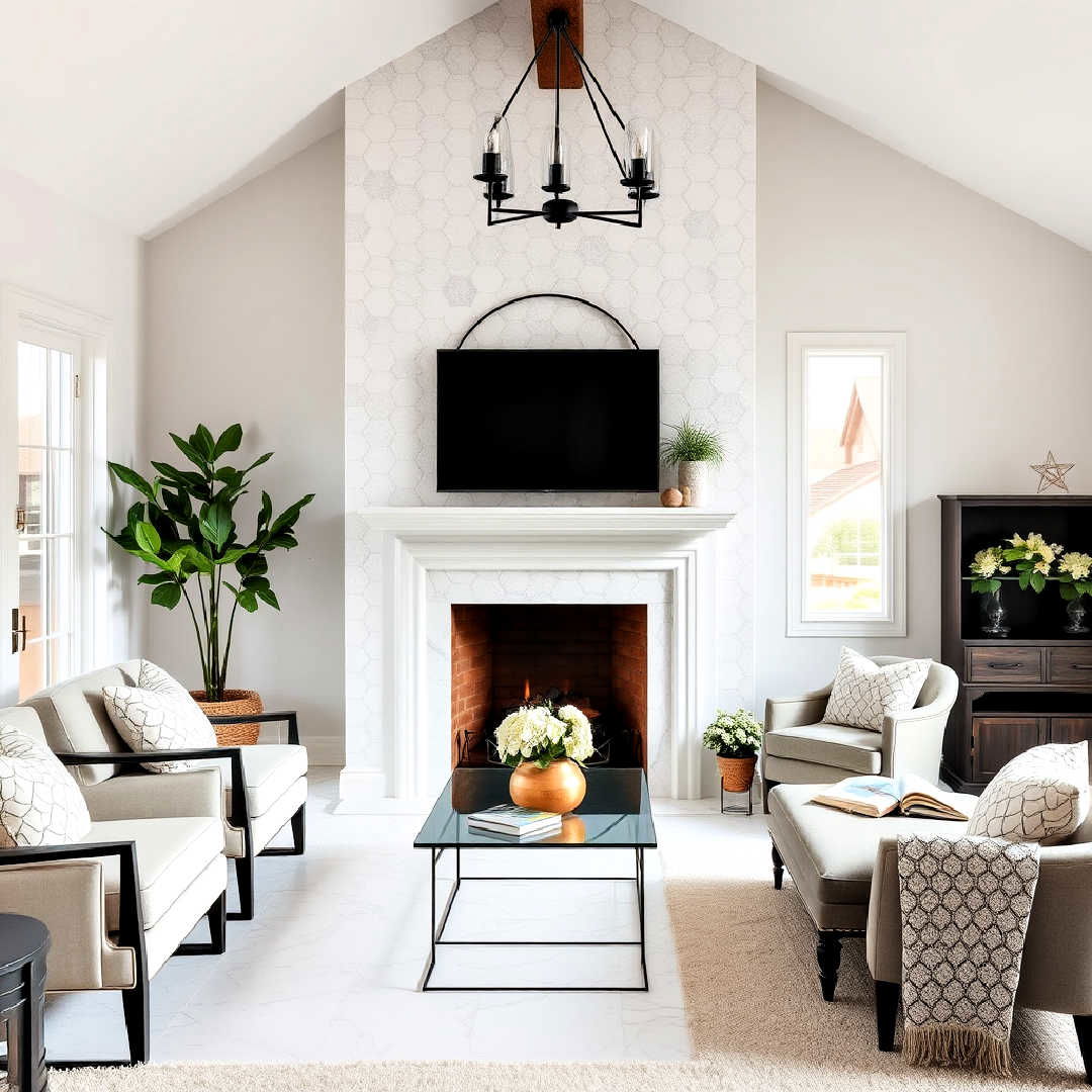 marble hexagon fireplace tiles - 30 Farmhouse Fireplace Tile Ideas