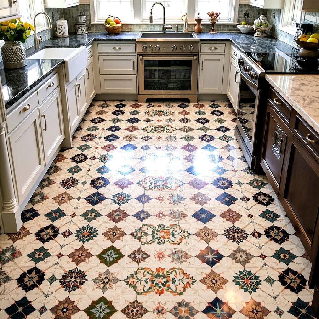 marble mosaic to add artistic flair - 20 Marble Kitchen Floor Ideas