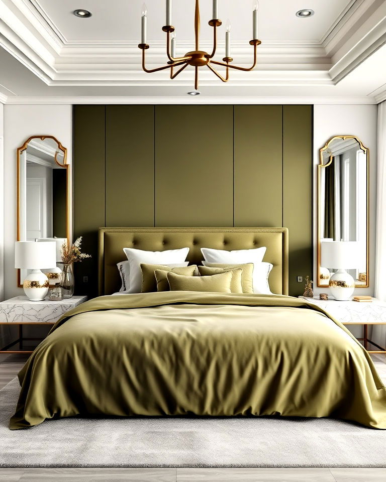 marble nightstands for olive green bedroom - 25 Olive Green Bedroom Ideas