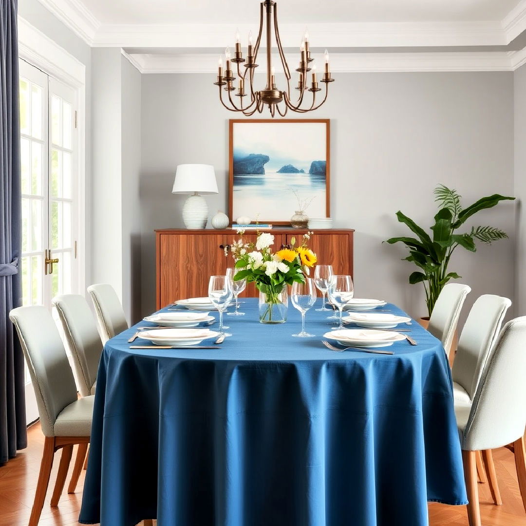 marine blue tablecloth - 40 Blue Dining Room Ideas