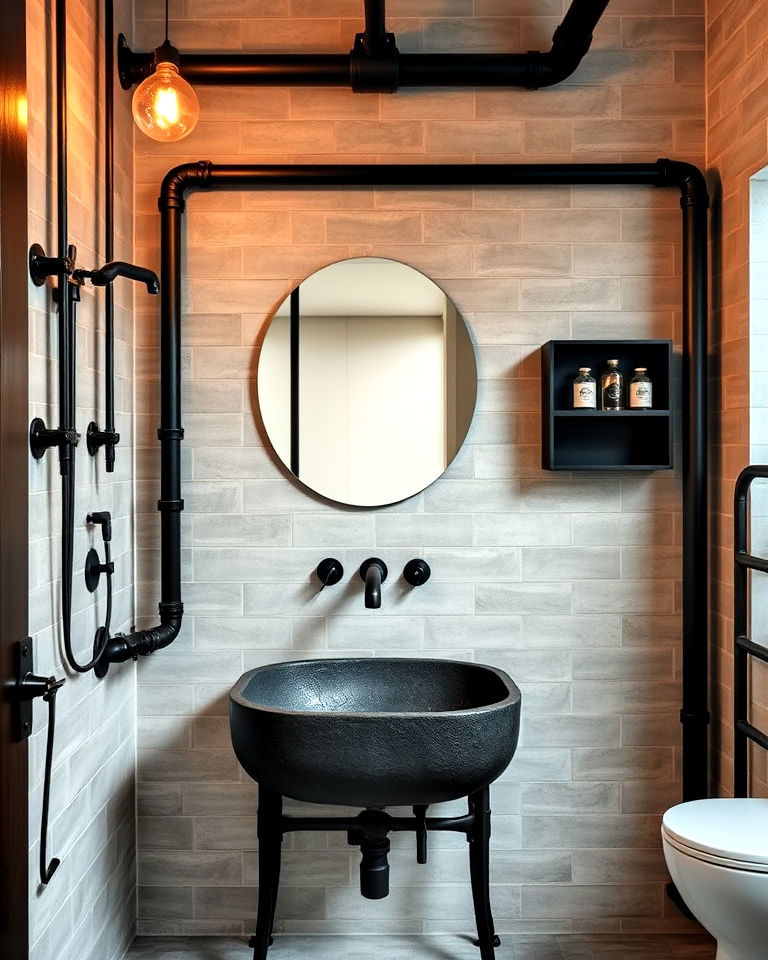 masculine bathroom with industrial inspired fixtures - 20 Masculine Bathroom Ideas