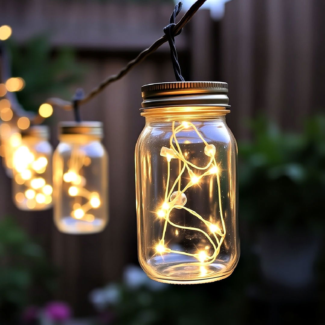 mason jar string lights for farmhouse themed decor - 40 Patio String Light Ideas