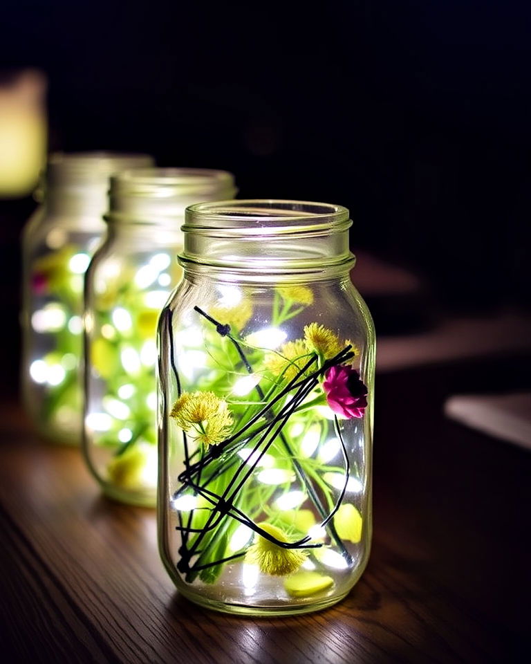 mason jars filled with fairy lights - 30 Wedding Table Decoration Ideas