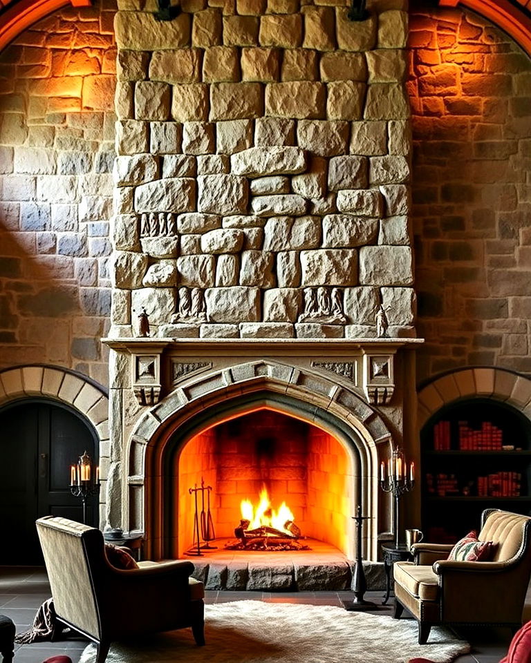 massive stone fireplace for gothic castle - 25 Gothic Castle Ideas