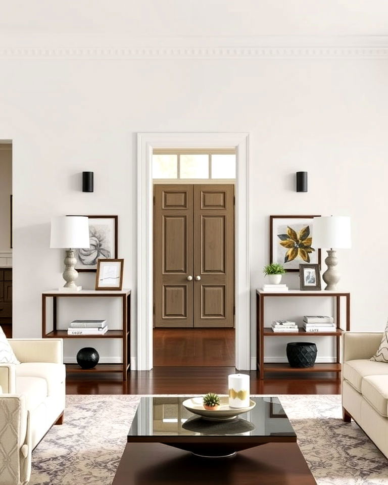 matching console tables for symmetrical living room - 15 Symmetrical Living Room Ideas