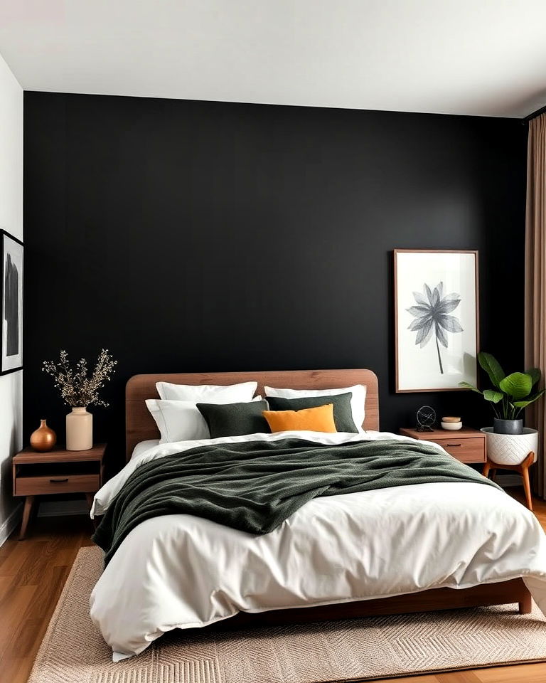 matte black accent wall for bedroom - 20 Matte Black Bedroom Ideas