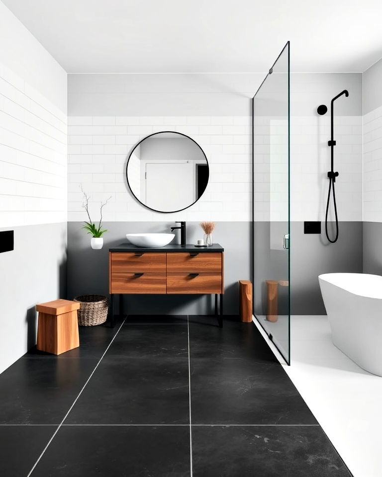 matte black and white tiles for bathroom - 20 Black and White Bathroom Tile Ideas