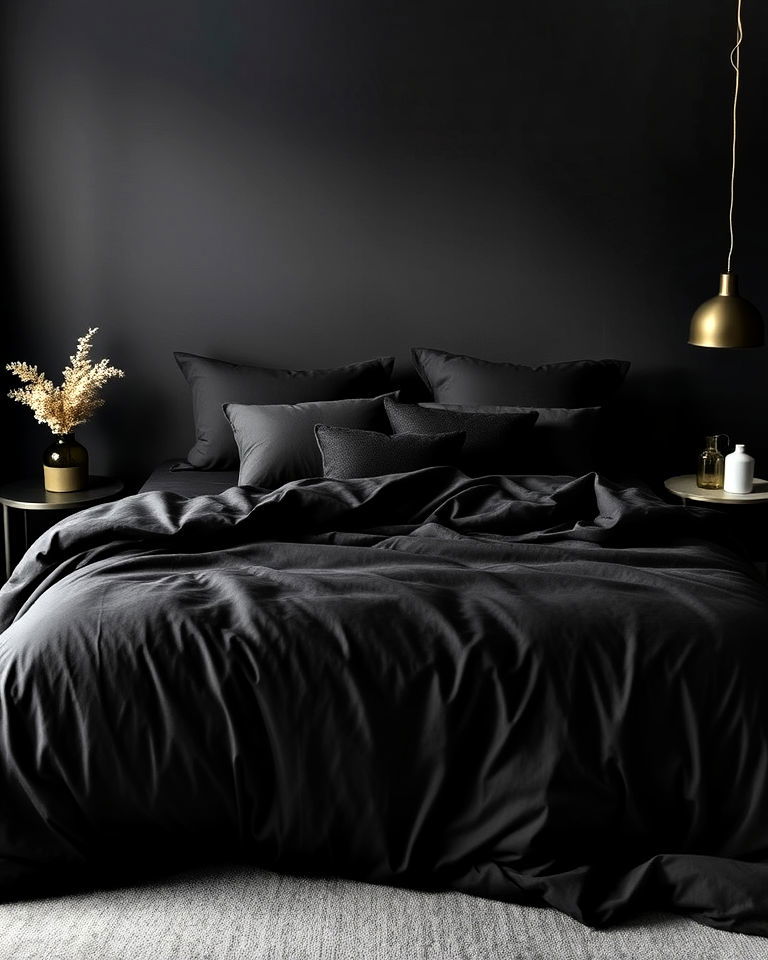 matte black bedding - 20 Matte Black Bedroom Ideas