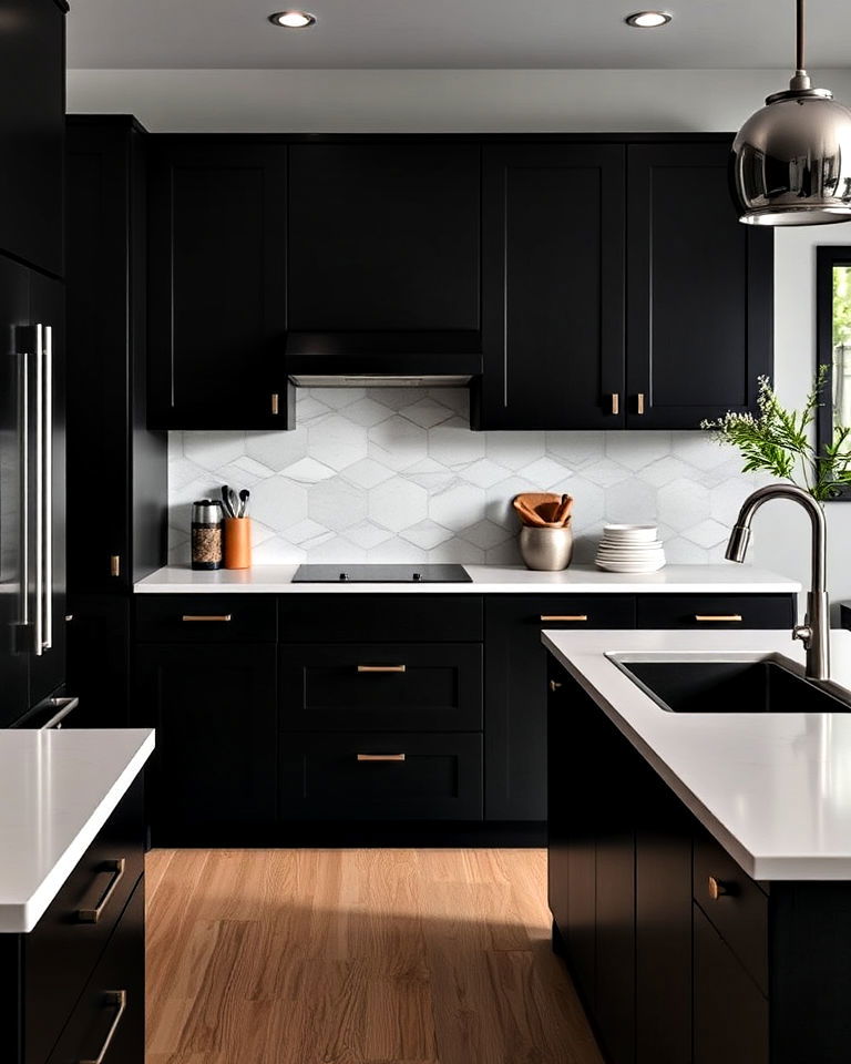 matte black cabinets for bold statement - 40 Kitchen Cabinet Color Ideas