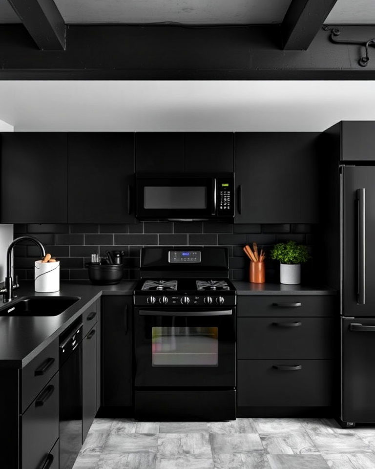 matte black cabinets with black appliances - 20 What Color Cabinets Go With Black Appliances