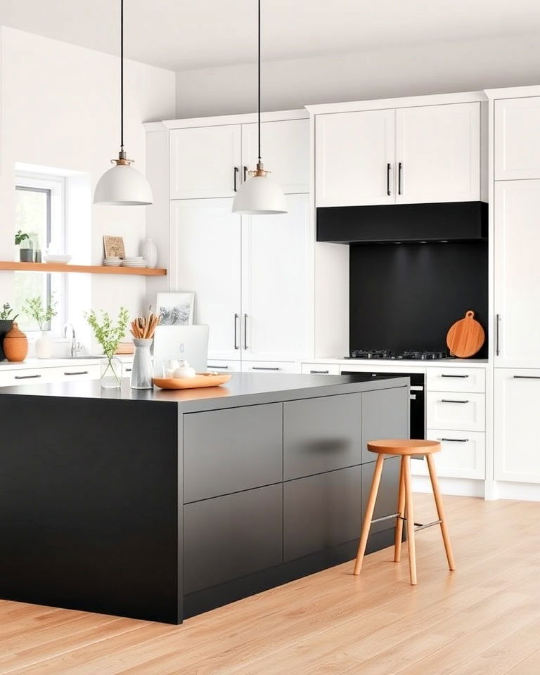 matte black island for scandinavian inspired white kitchen - 20 White Kitchen Ideas With Black Island