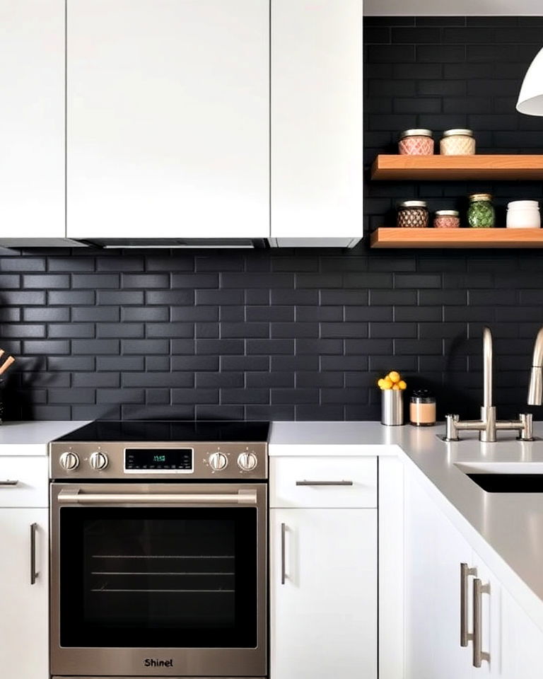 matte black tile backsplash for kitchen - 30 Kitchen With Black Backsplash