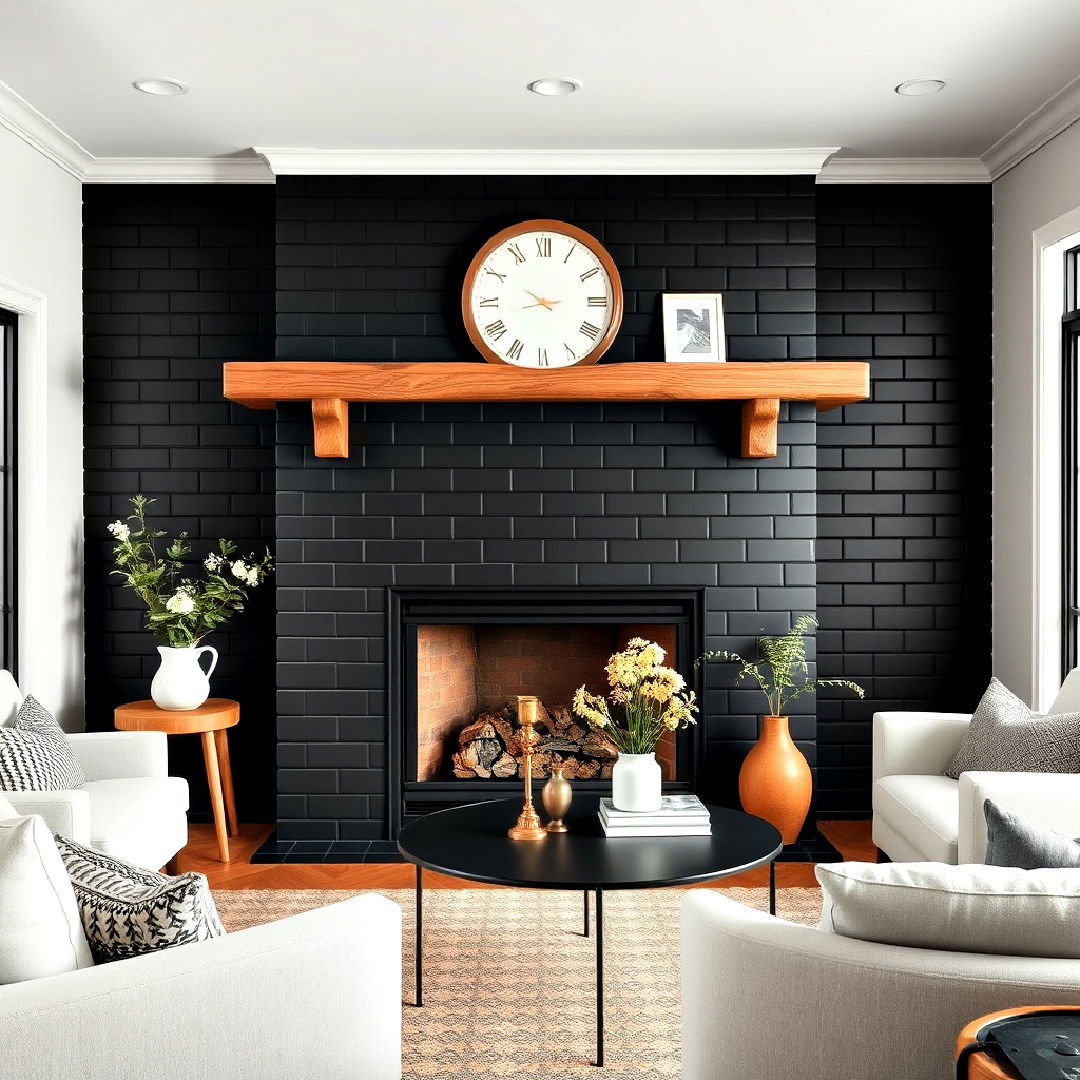 matte black tiles for farmhouse fireplace - 30 Farmhouse Fireplace Tile Ideas