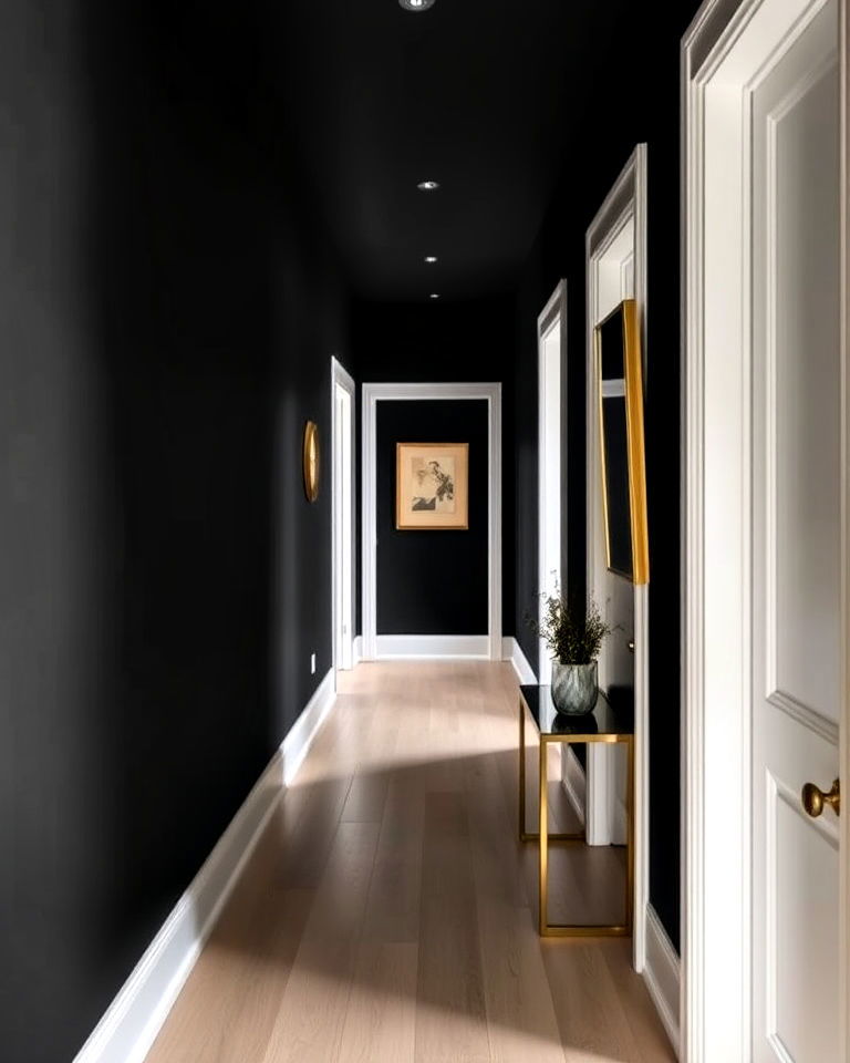 matte black walls for hallway - 15 Black Hallway Ideas