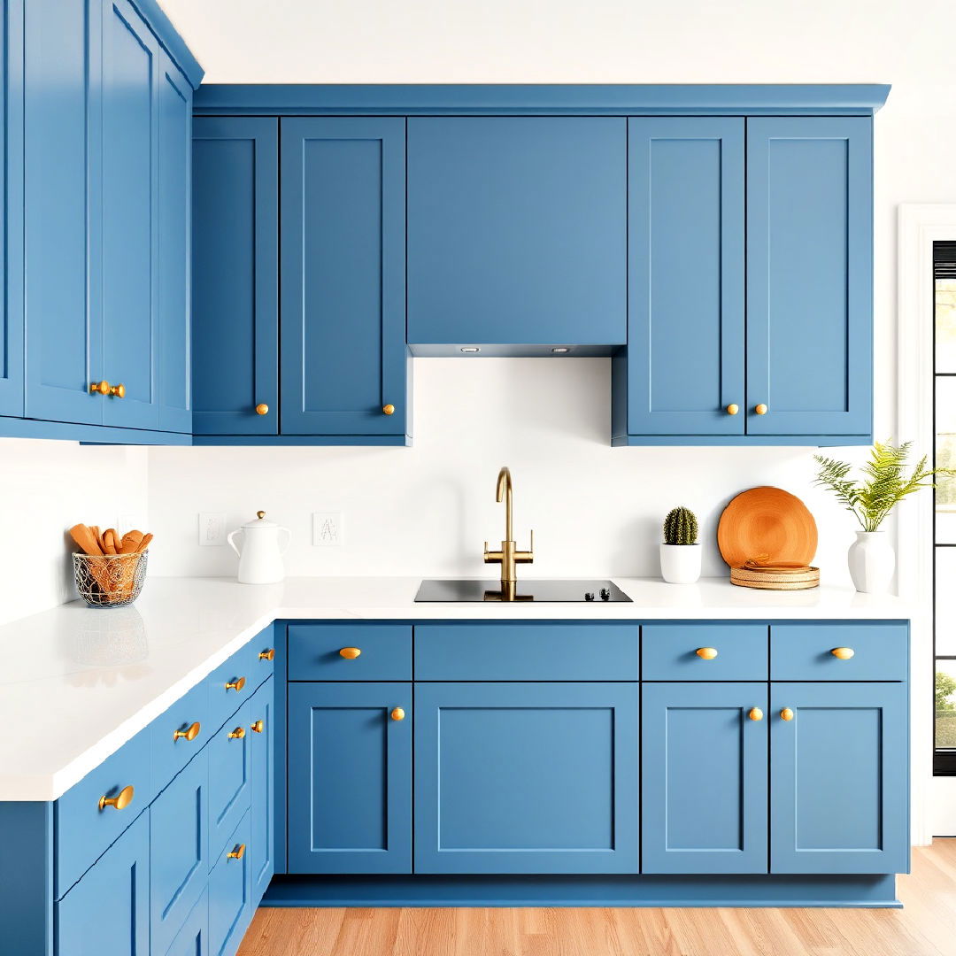 matte blue cabinets with gold knobs - 30 Blue Kitchen Cabinets With Gold Hardware