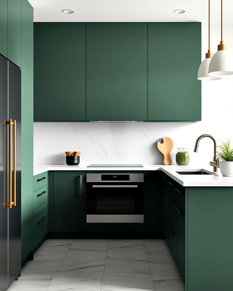matte dark green kitchen cabinets - 40 Dark Green Kitchen Ideas