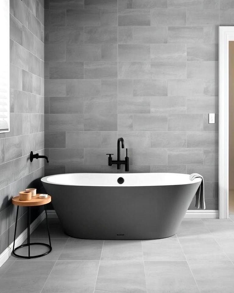 matte gray tiles for bathtub area - 40 Bathtub Tile Ideas