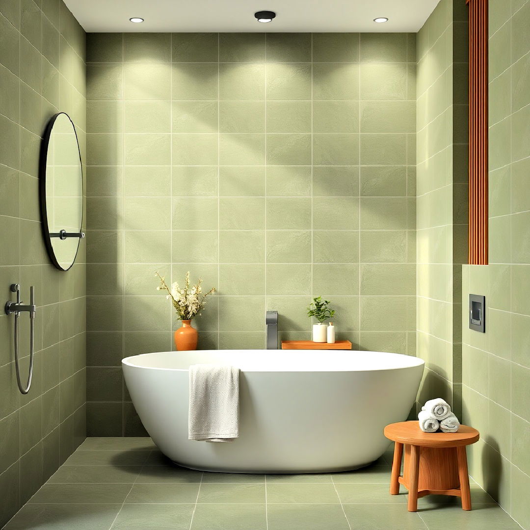 matte olive green tiles for green tile bathroom - 25 Green Tile Bathroom Ideas