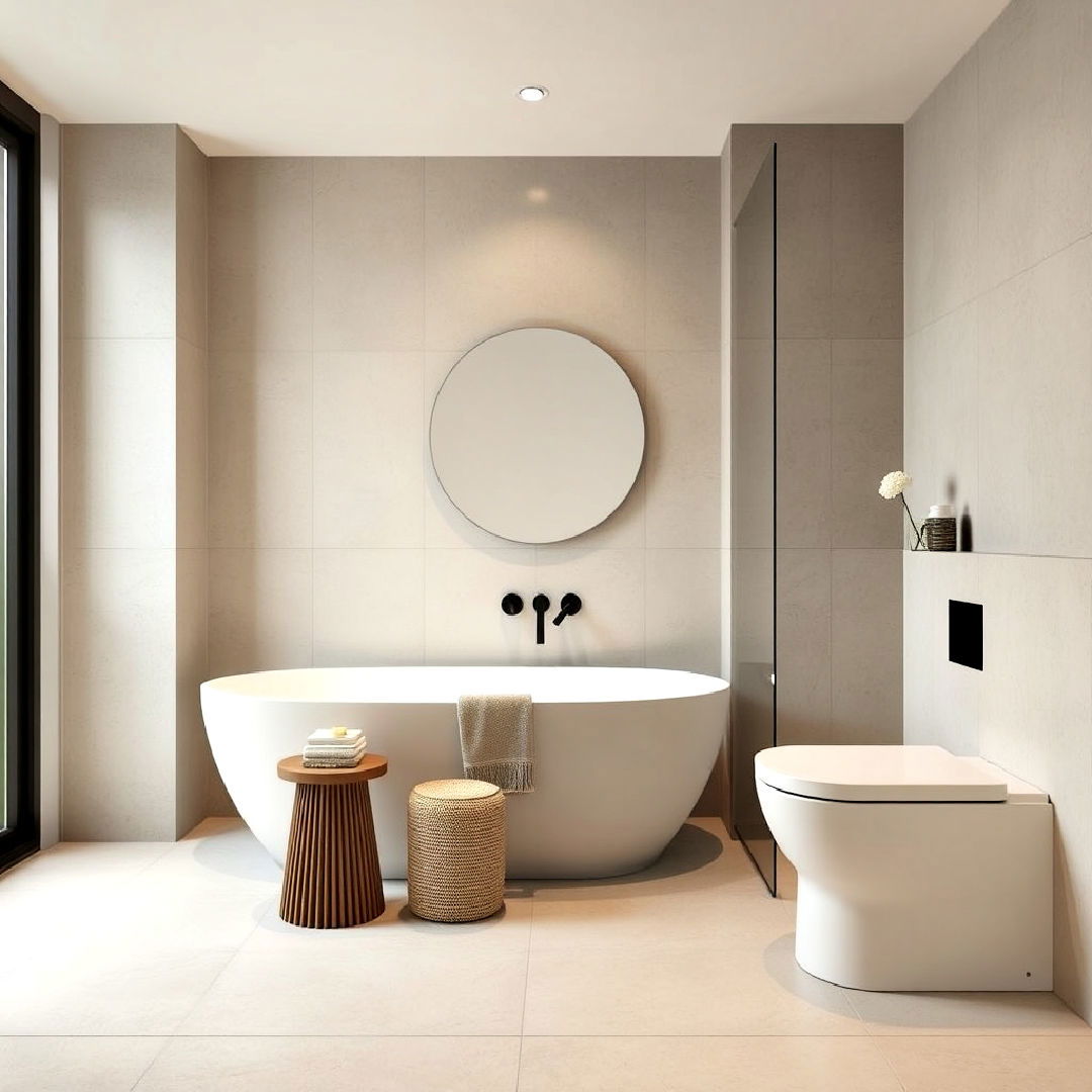 matte porcelain tiles for japandi bathroom - 40 Japandi Bathroom Ideas