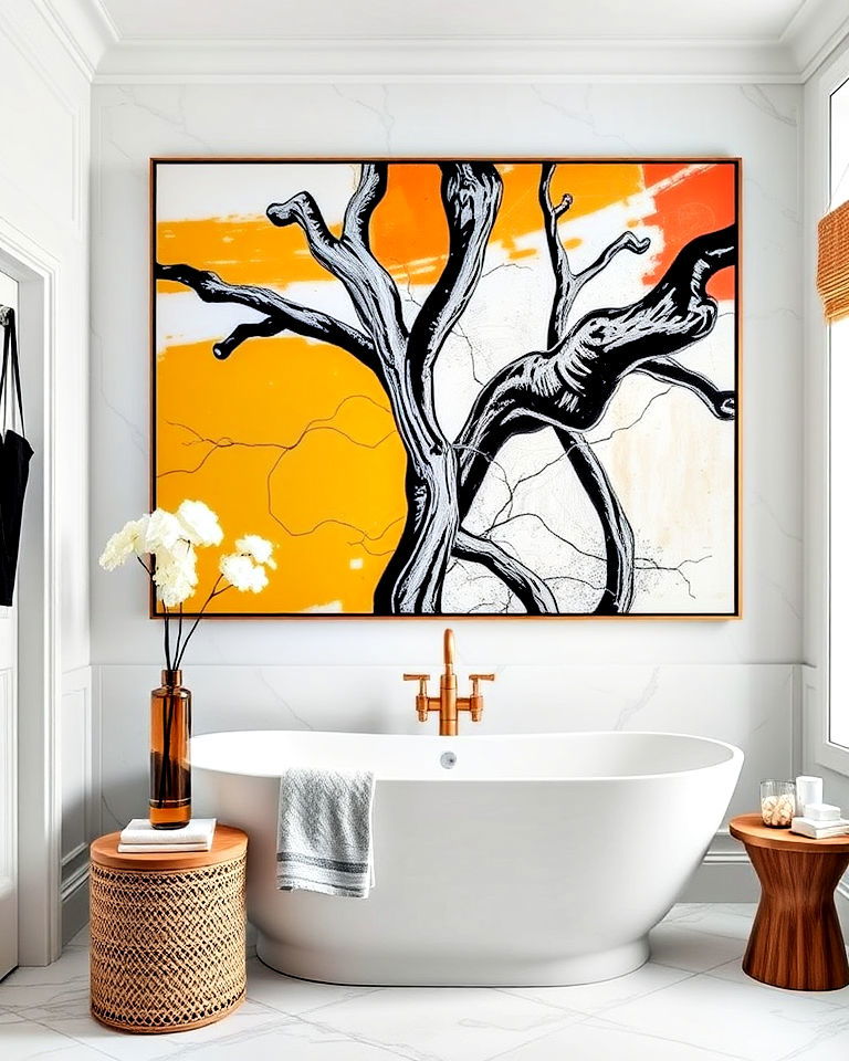 maximalist bathroom design with oversized wall art - 20 Maximalist Bathroom Design Ideas
