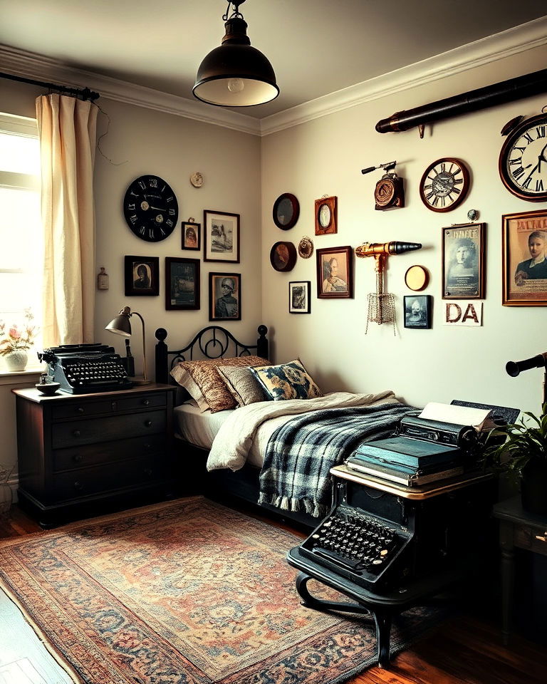 mechanical gadgets as decor - 15 Steampunk Bedroom Ideas