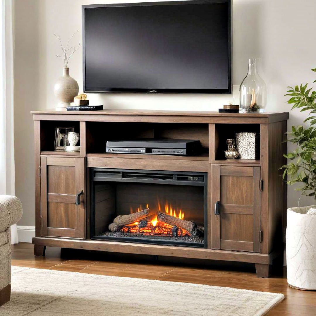 media console with electric fireplace - 40 Modern Fireplace Ideas