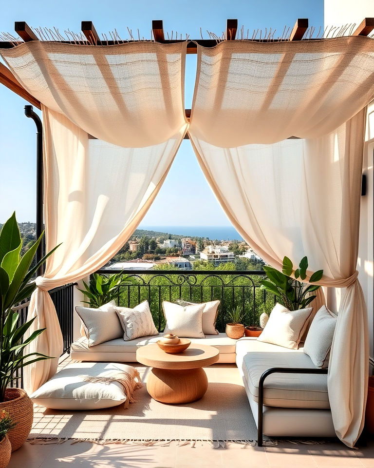 mediterranean inspired cozy canopy seating - 20 Mediterranean Balcony Ideas