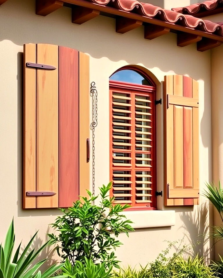 mediterranean inspired window shutters - 40 Spanish Style Home Exterior Ideas