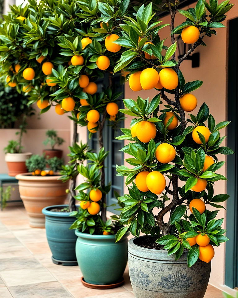 mediterranean patio with potted citrus trees - 25 Mediterranean Patio Ideas