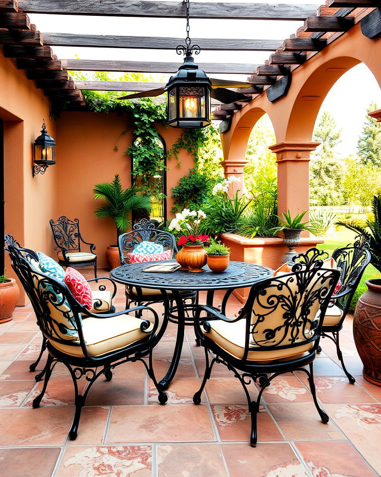 mediterranean patio with wrought iron furniture - 25 Mediterranean Patio Ideas