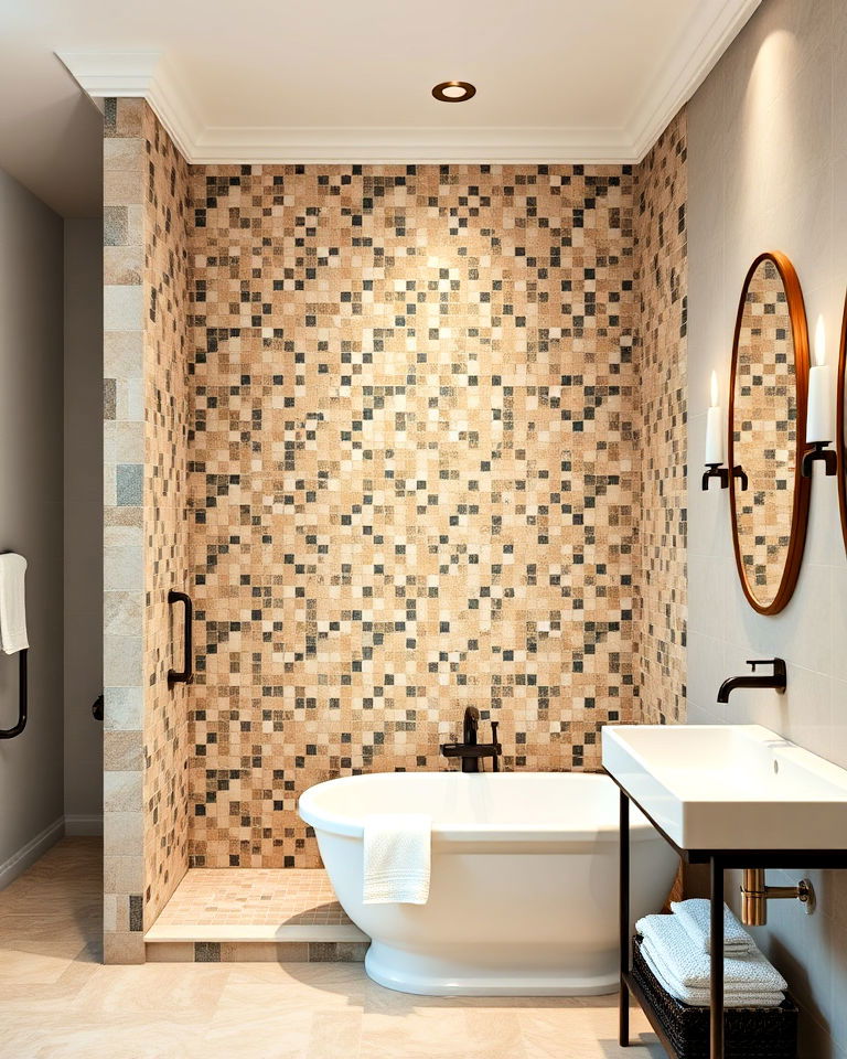 mediterranean style mosaic tile partition - 20 Bathroom Partition Ideas