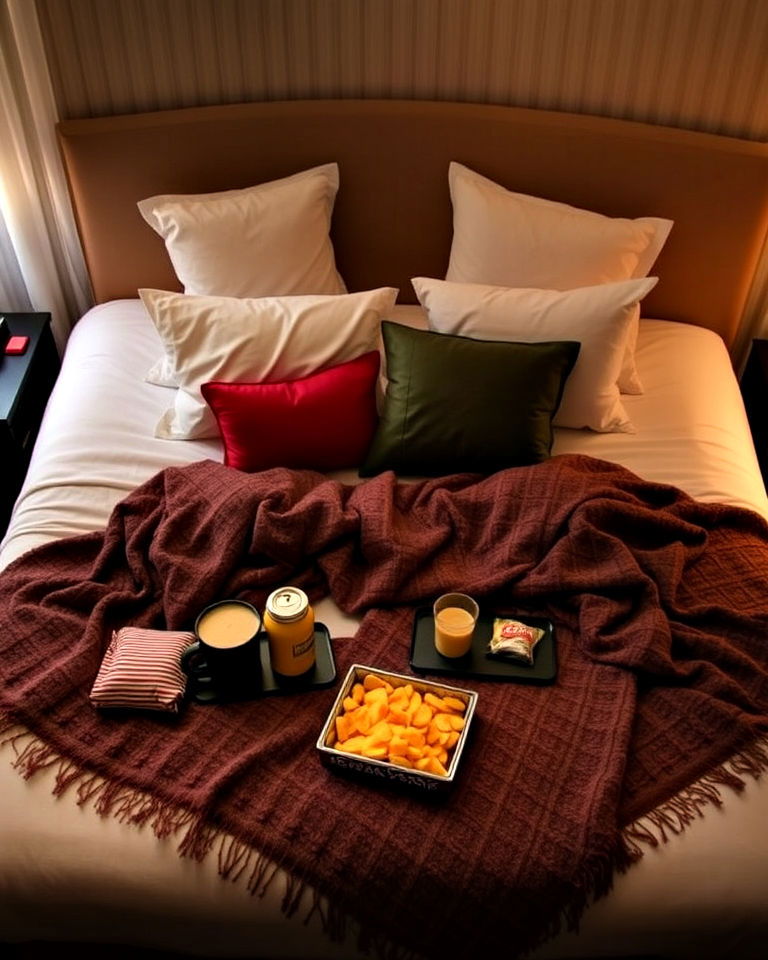 memorable themed movie night setup - 30 Romantic Hotel Room Ideas