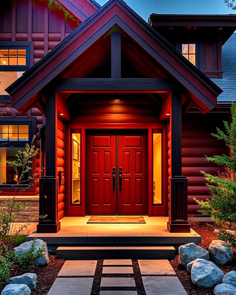 merlot red exterior and dark wood details - 20 Dark Red House Exterior Ideas
